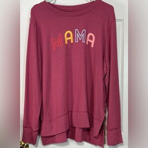 positive Tees “Mama” Graphic Long Sleeve Top Size L Hi-Low Hem Cozy Mom Shirt